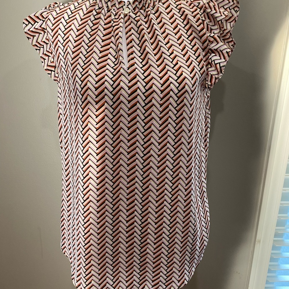 LOFT Red Ruffled Cap Sleeve Blouse